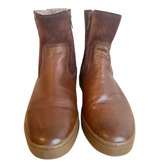 Frye Gemma Short Shearling Leather and Suede Boots in Cognac Brown Size 6.5 - Picture 4 of 17